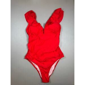 NWT Cupshe Red Ruffle One Piece Swimsuit Size Large Tummy Control Tie Back